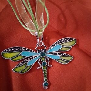 NWOT Green and Blue Dragonfly Pendant
